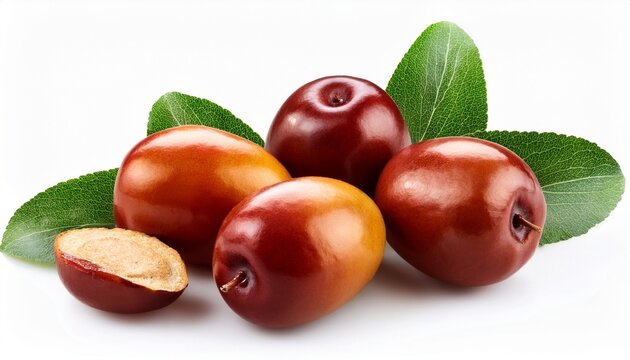 Jujube Ziziphus Fruits With Leaves Isolated