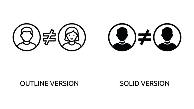 Equality Symbol Comparison: Two pairs of gender-neutral user icons, one set in an outline style and the other in a solid fill style, are displayed with an equality symbol between them.