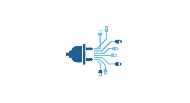 Blue Electric Plug with Cables.