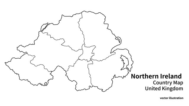 Northern Ireland Regional Map with Simplified Boundaries, Minimal UK Country Outline Linear Vector Illustration