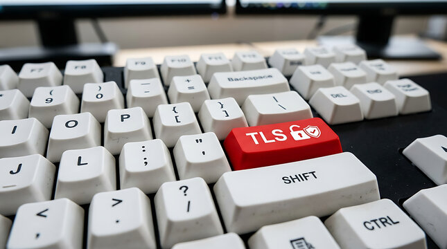 TLS Keyboard Button &ndash; Transport Layer Security, HTTPS Encryption and Secure Network Communication Concept