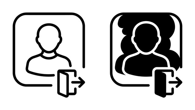 User Icon and Exit Symbol: A minimalist graphic representing a user profile or avatar with an exit icon, indicating a logout or sign out function.