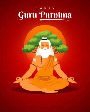 Guru Purnima Red and White Illustrated Greeting Poster
