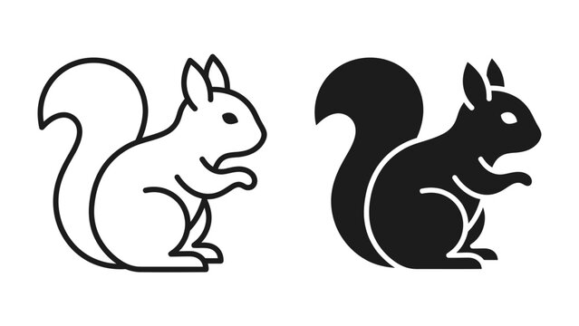 Squirrel Icon Duo: Two stylized representations of a squirrel, one outlined and the other filled in, offer a versatile graphic element for design.