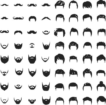 Collection of diverse mustache and hairstyle silhouettes beard