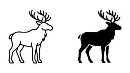 Reindeer Icon: A set of two stylized reindeer illustrations, one outlined and one in silhouette, showcasing their iconic antlers. © sifu
