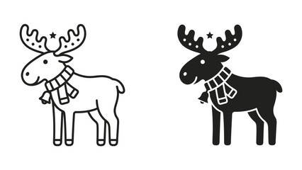 Christmas Reindeer Illustration: A stylized illustration of a reindeer wearing a scarf and a festive star adorns its antlers. © nila