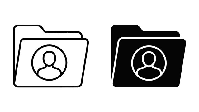 User Profile Folder Icon: A minimalist representation of a user profile folder icon, presented in both outline and solid black, symbolizing personal data storage and organization.