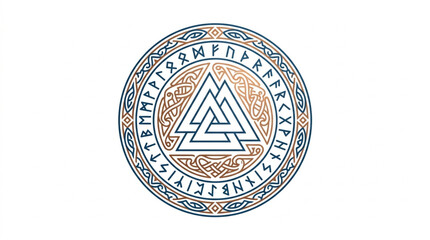 Viking symbol Valhalla knot with runes ancient Norse art. © Rizki