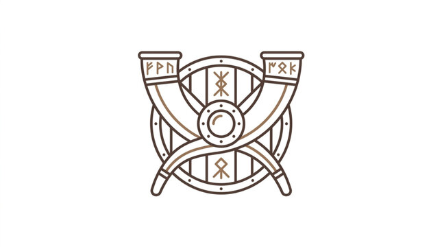 Viking shield and horns illustration with runes.
