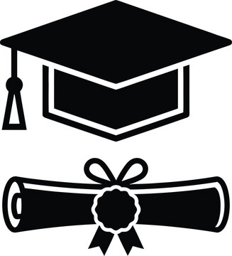 Graduation cap with diploma scroll icon isolated on background for education concept art.