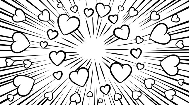 Heart burst coloring page with radial love pattern and decorative outline illustration