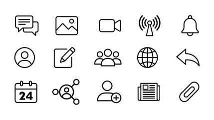 Fototapeta premium Communication and Business Line Icon Set Vector
