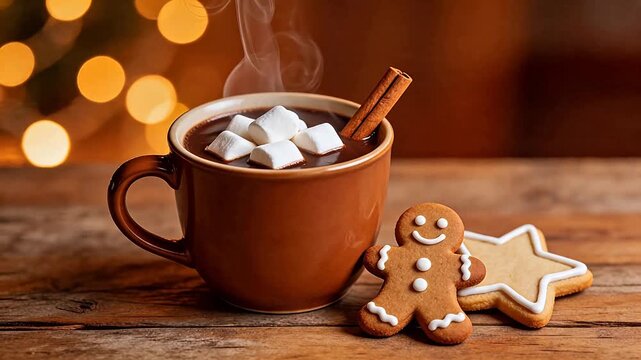 Hot chocolate with marshmallows and cookies