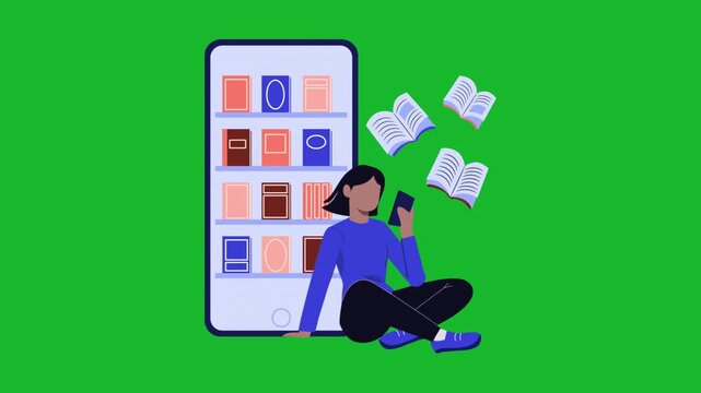 Girl Reading Online Book Vector Animation | E-Learning Student Motion Graphics 4K