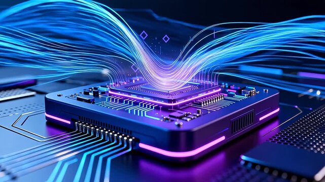 Futuristic circuit board with glowing lines