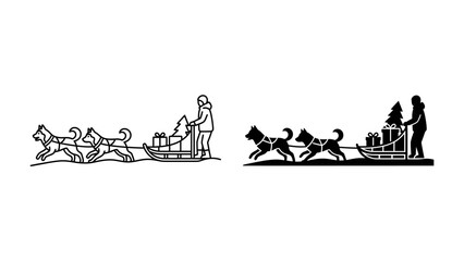 Dog Sledding Adventure with Christmas Tree and Gifts © sifu