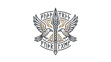 Obraz premium Viking Symbol with Spear and Birds.