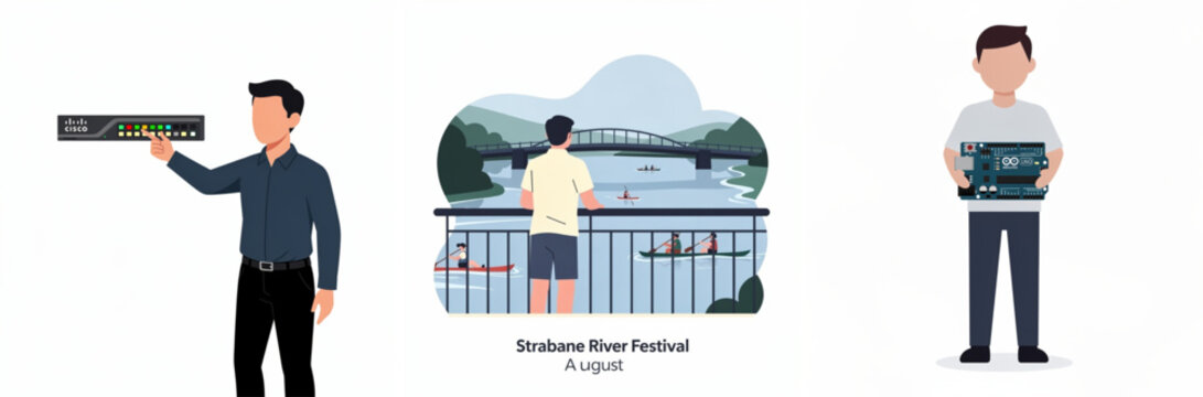 Professional presenting Cisco networking equipment and river festival event