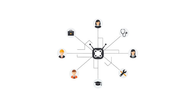 Network connections and communication symbols.
