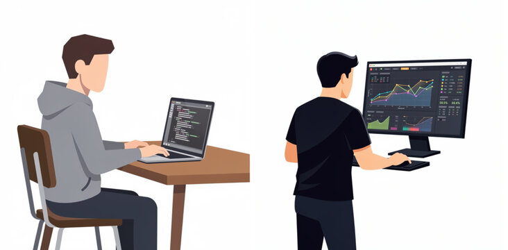Two programmers collaborating on coding and data analytics project