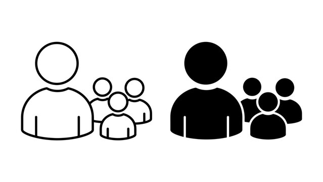 Group Icon: A minimalist representation of a group of people, shown in both outline and solid black style, symbolizing community or a team.