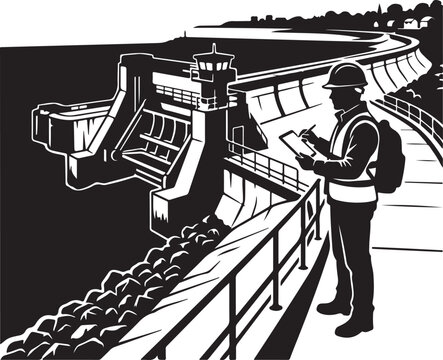 Industrial worker, construction site, dam, engineer, inspection