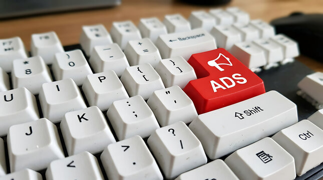 Ads Keyboard Button &ndash; Digital Advertising, Online Marketing and Pay-Per-Click Campaign Concept