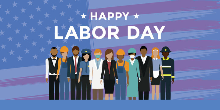 happy labor day celebration with worker different professional groups vector illustration