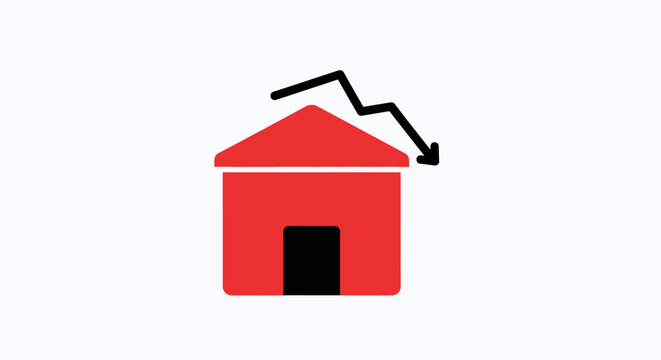 Red house with falling graph line.