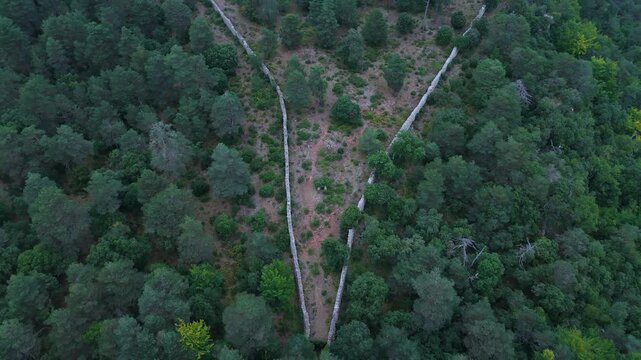 Aerial drone view of the Perex wolf trap in the Losa Valley. Las Merindades region, Burgos, Castile and Le&oacute;n, Spain, Europe