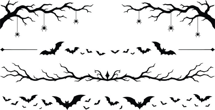 Halloween decorative borders with spooky bats and spiders