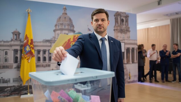 Moldovan elections. A ballot is cast into the box. Presidential vote. Blank area.