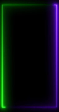 Green Neon Vertical Rectangle Frame Background, Futuristic Glowing Border Animation for Reels Shorts Stories, Digital Technology Overlay Template, Cyber Light Motion Loop in 4K