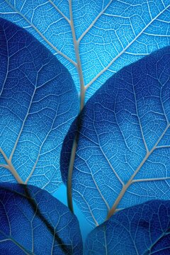 Intricate veins of blue leaf skeleton in close up botanical photography with skeleton botanical translucent close-up structure delicate transparency abstract background minimalist wallpaper