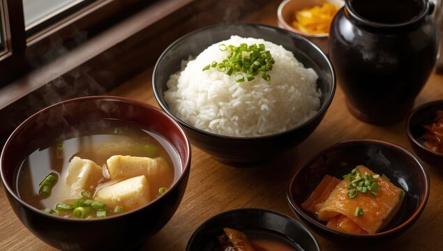 Natto rice and miso soup breakfast