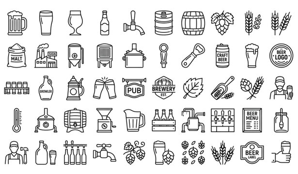 Beer Line Icons Collection Editable Stroke