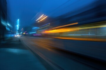 Fototapeta premium Dynamic abstract motion blur of urban night street traffic with abstract velocity movement transport exposure background direction technology rhythmic abstracted perspective shifting