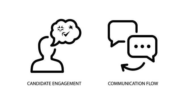 Conceptual outline icons of candidate engagement and communication flow illustrating recruiting processes feedback loops business interaction