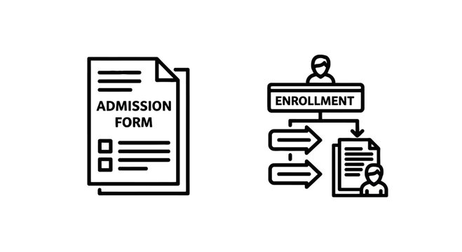 Set of admission and enrollment form line icons with admission enrollment document application paperwork registration personnel onboarding