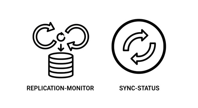 Database replication monitor and sync status icons with database replication monitoring synchronization technology transfer connection backlink