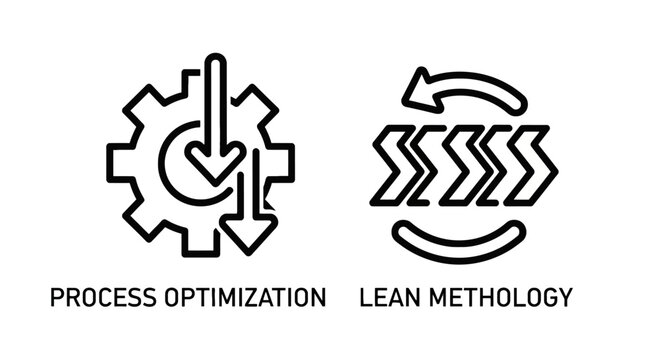 Business process optimization and lean methodology icons with optimization methodology management efficiency workflow improvement business