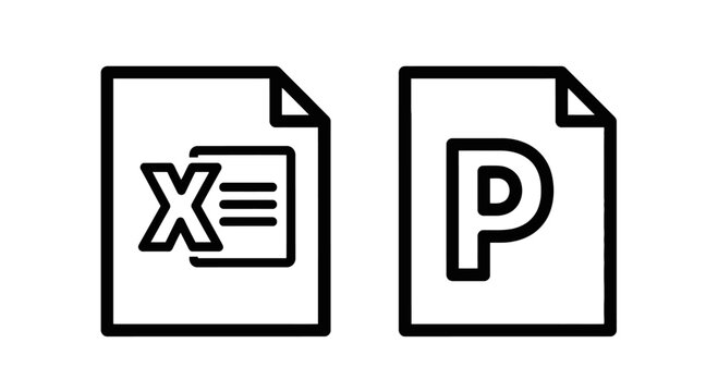 Minimalist digital document file icons representing spreadsheets and presentation files with spreadsheet presentation document business software