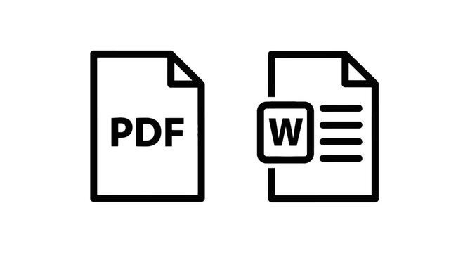 Pdf document and text processor file format icons set with document processor extension software business management filetype computer