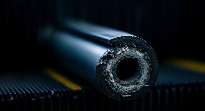 Extreme macro photography close up side profile severed thick black.