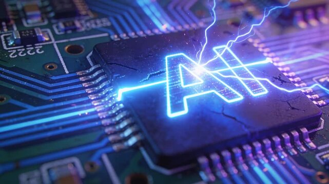 Sparking discharge arcing from left pins into central microchip labeled AI on PCB, pulsing traces