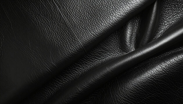 Luxury black leather surface with elegant folds and copy space