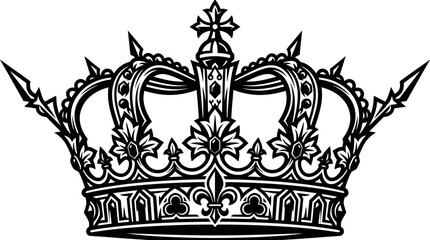 Ornate Royal Crown Emblem - Black and White Heraldic Design © zulfa
