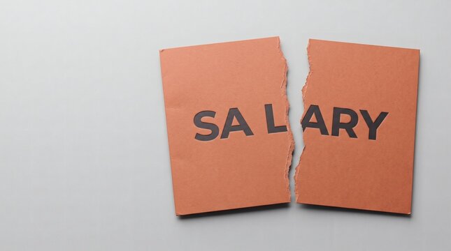 Torn paper sign with the word Salary, representing job loss, pay cuts or financial crisis.