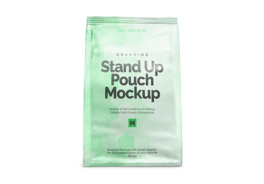 Stand Up Matte Pouch Front View Mockup Realistic Render for Branding